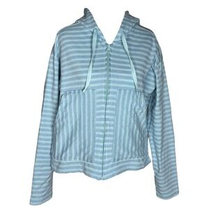 Columbia Blue Striped Full Zip Hoodie Jacket Medium Coastal Preppy Sporty EUC